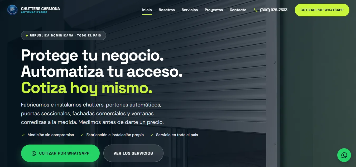 Página web de Chutters Carmona, proyecto de automatización y cerramientos desarrollado por PROMES