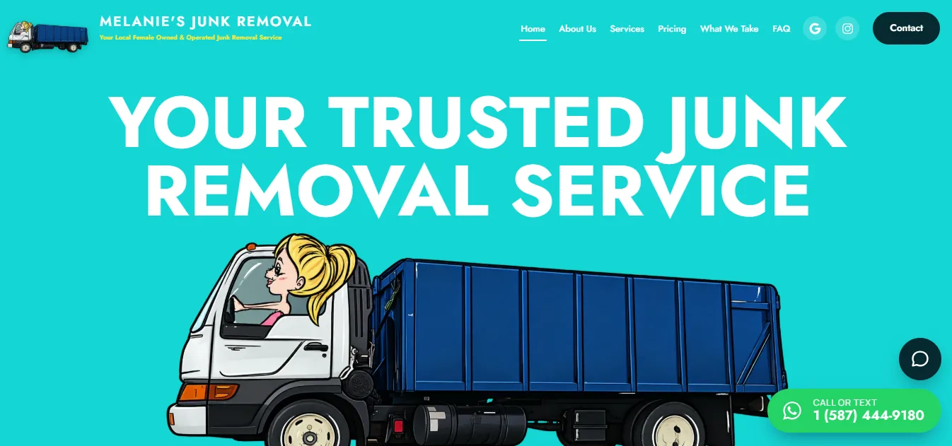 Página web de Melanie's Junk Removal en Canadá desarrollada por PROMES